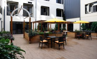 Communal courtyard area at Hawthorn Community