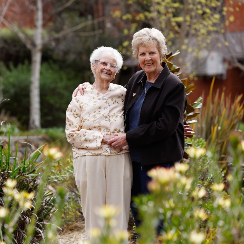 Customer and family member in the garden