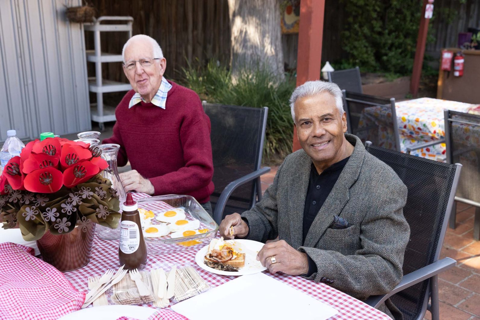 Two customers are pictured having lunch together.