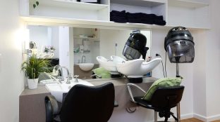 The salon area is photographed.