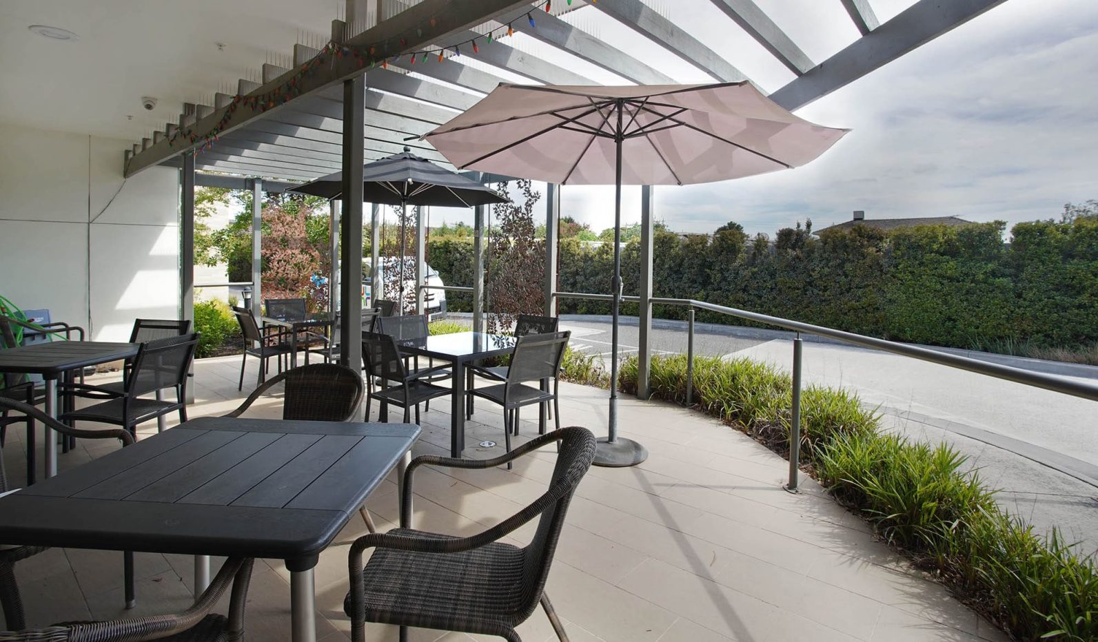 Undercover outdoor tables and chairs.