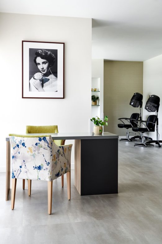 Hair salon reception desk.