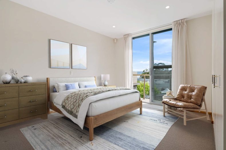 Master bedroom with balcony access is pictured.