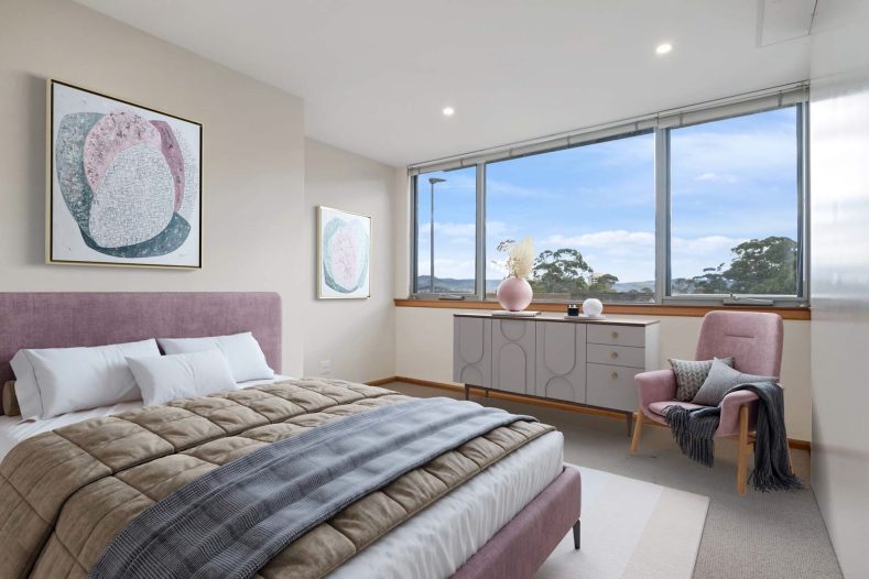 A bedroom is featured.