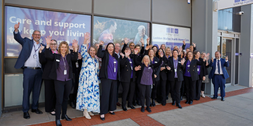 A group of Uniting AgeWell employees are photographed in front of the brand new Swan Hill Home Care office.