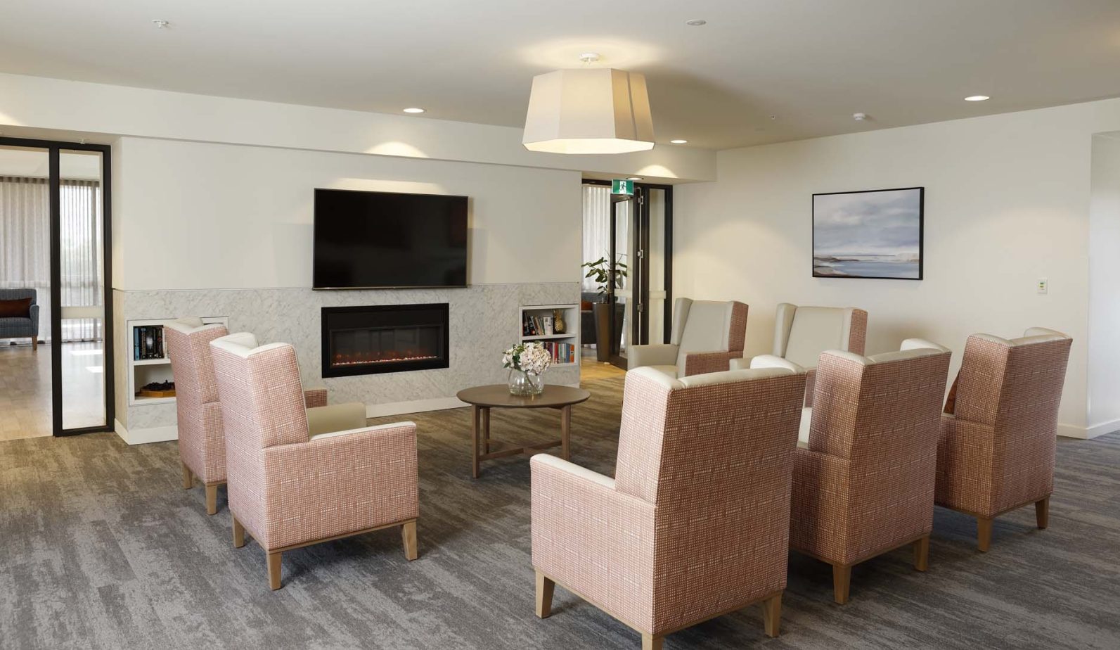 Lounge room with fireplace