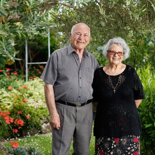 Couple pictured in the garden.
