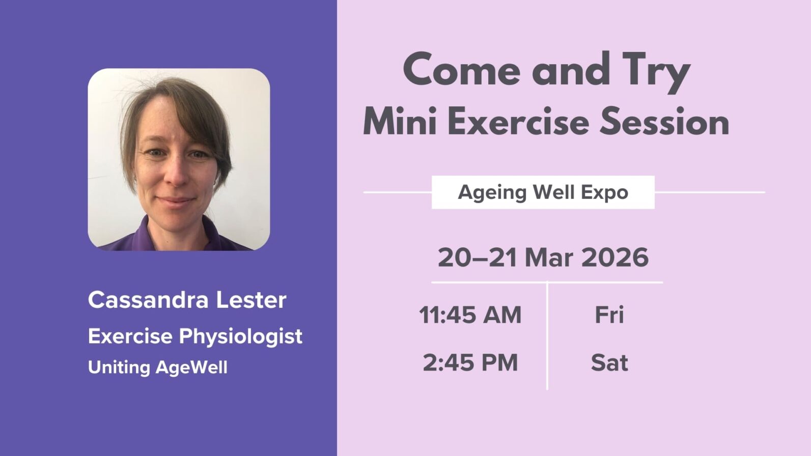 Ageing Well expo 2026 exercise session details