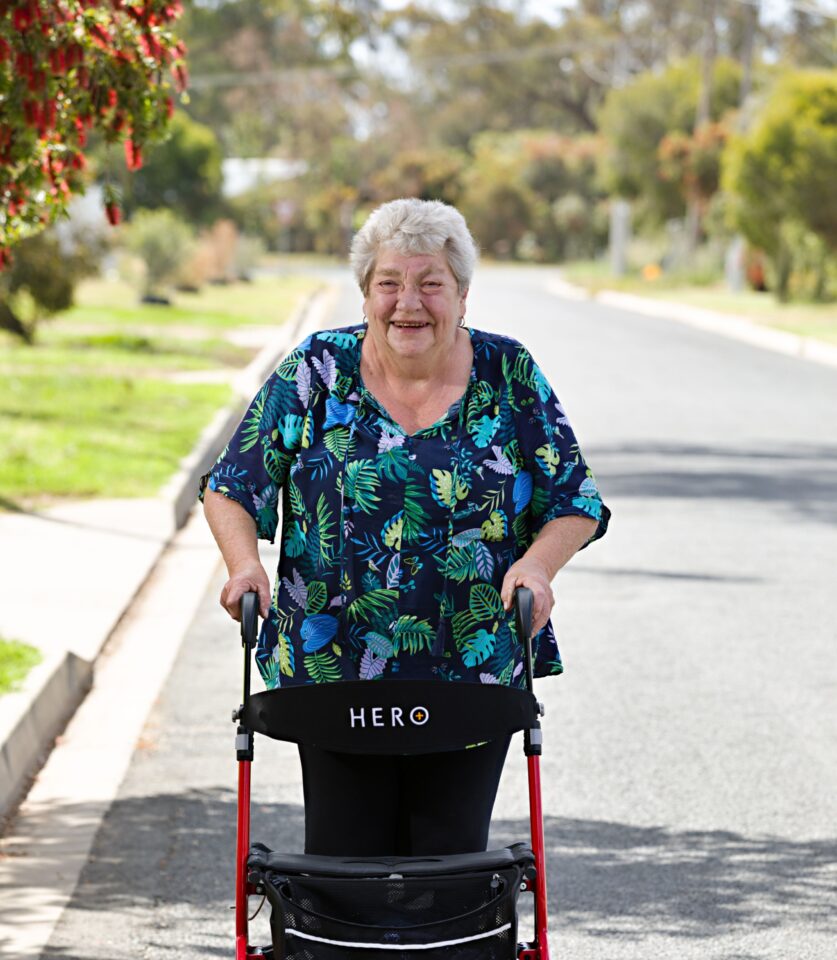 Lorraine Wilcox walking outside