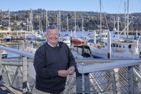 Steve Wright, a Uniting AgeWell Home Care customer in Tasmania is photographed by the harbour.